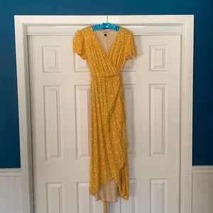 Yellow floral wrap dresss